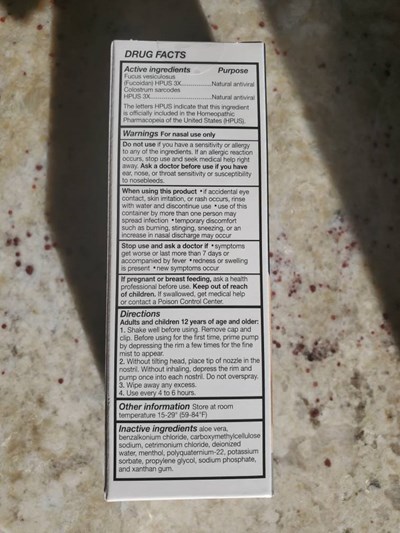 Active Ingredient Section (Prevencia Drug Facts Back Panel)